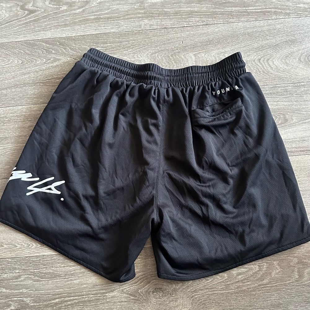 YoungLA Black Athletic Shorts with White Drawstring - Picture 2 of 7